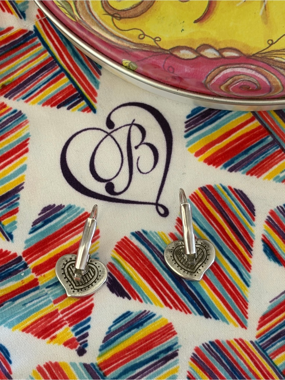 Brighton RENDEZVOUS Heart Leverback Silver Gold Earrings *RETIRED* + Bag & Tin - Picture 7 of 7